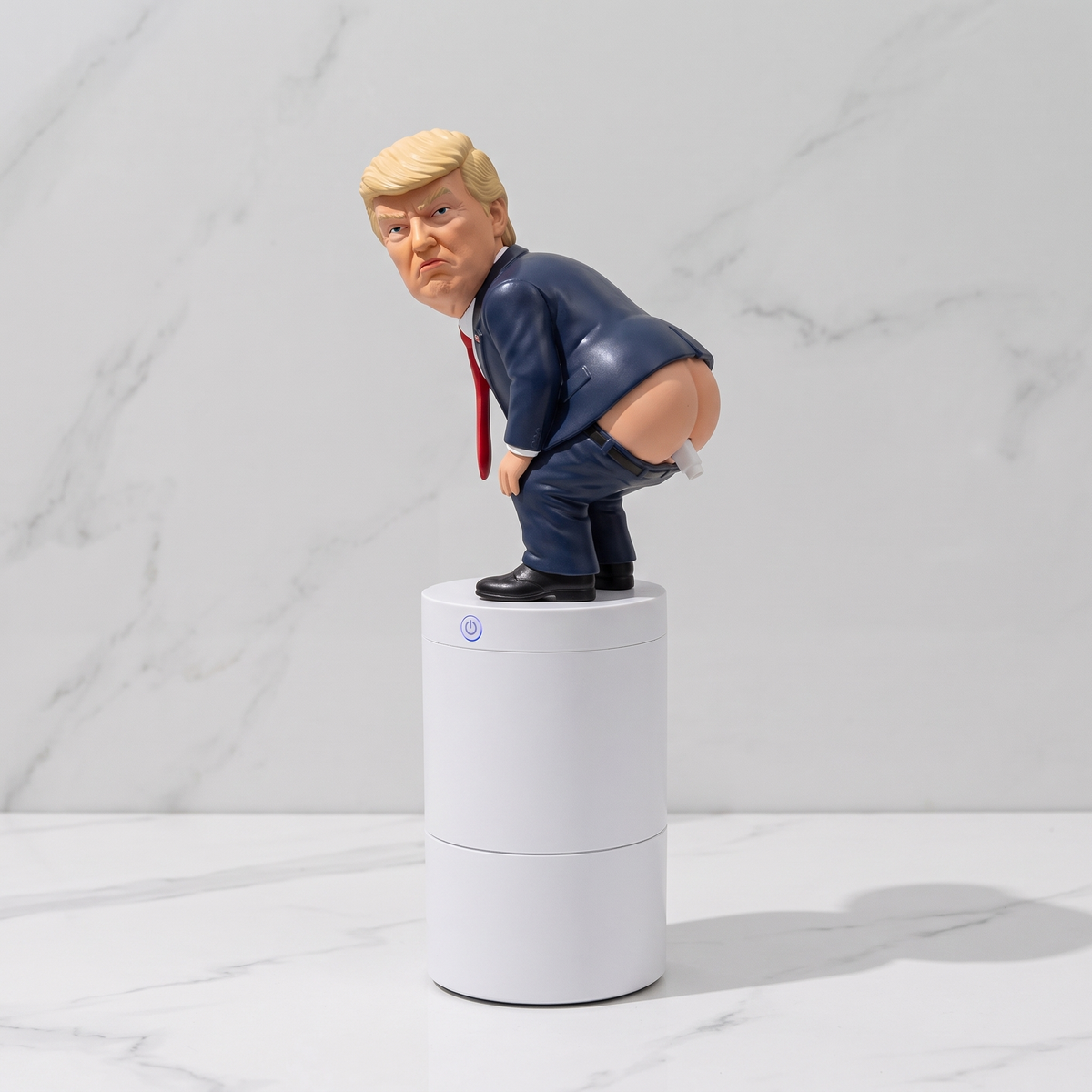 LATHER FORCE ONE presidential soap topper on a white marble bathroom counter